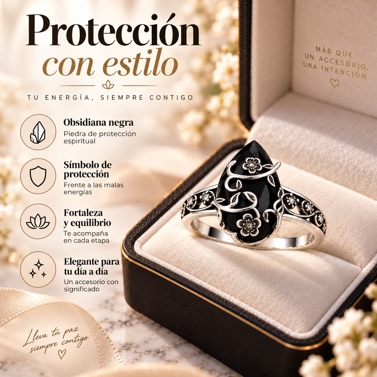 Selaris™ Anillo Protector de Obsidiana Negra